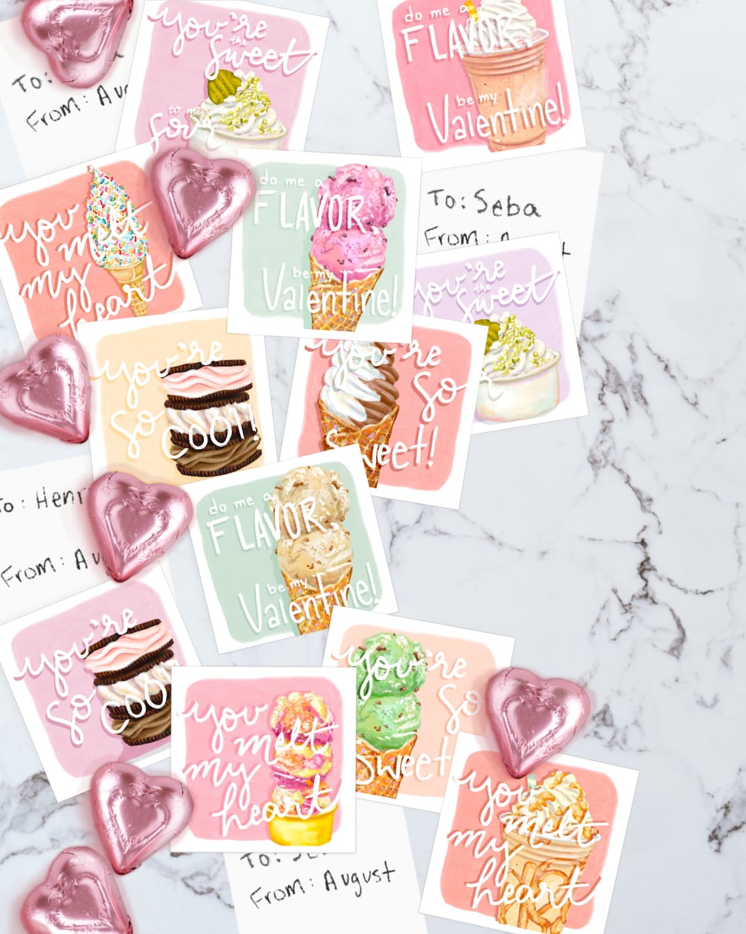 Kids Ice Cream Valentines Cards Set 12 3x3 Cards Etsy