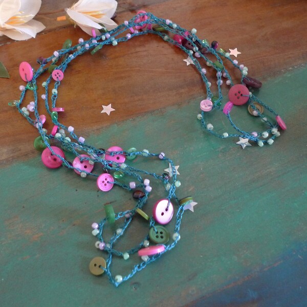 Collier Boutons Turquoise et Rose