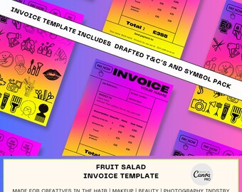 Editable Invoice Template for Makeup artists | 'Fruit Salad' Design, Canva Pro