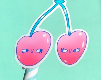 Bonita pegatina ilustrada de cerezas / pegatina brillante