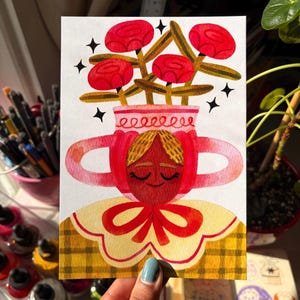 cute illustrated flower girl art print