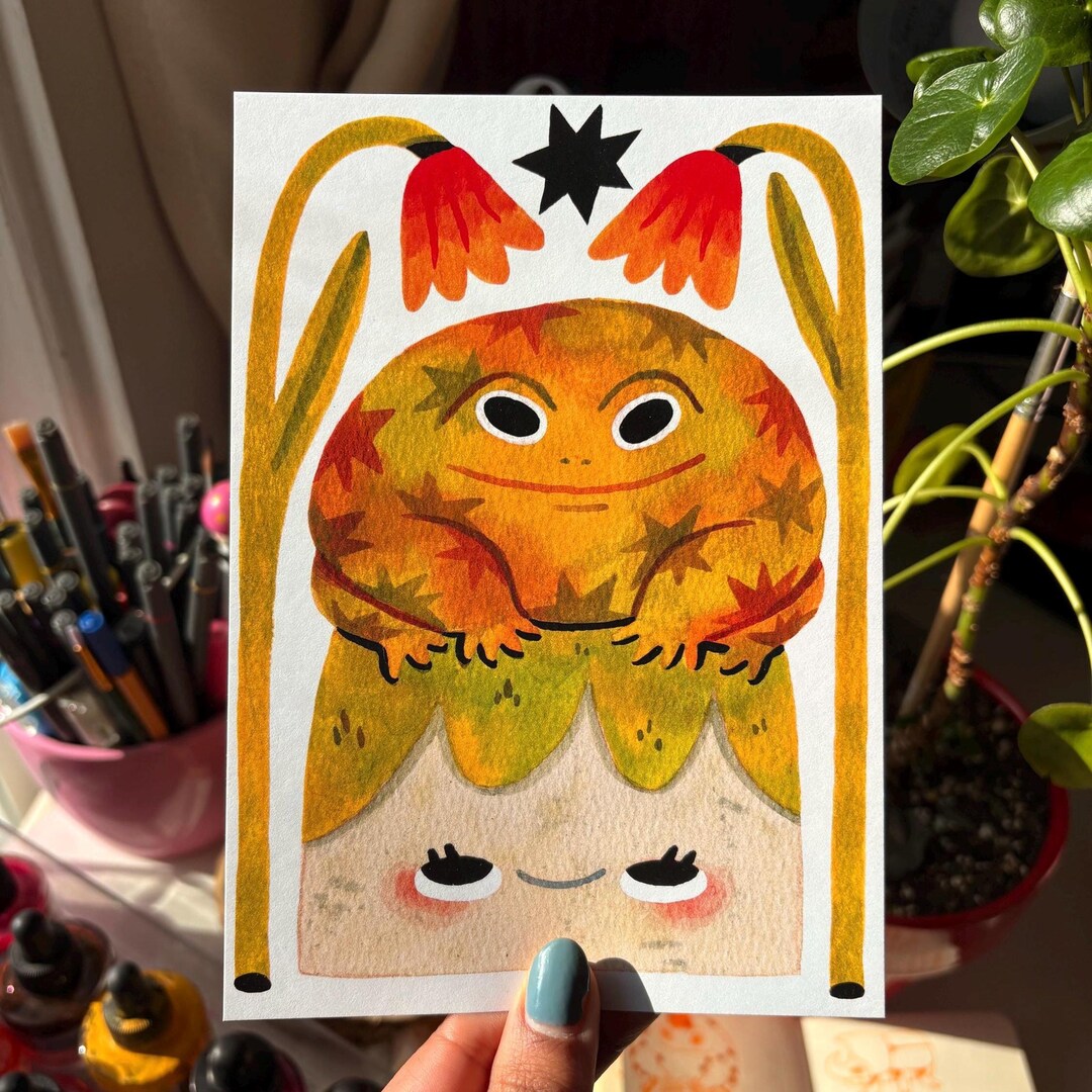 Cute Illustrated Frog and Rock Besties Art Print Etsy Israel