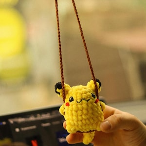 Crochet Pikachu Duck Capybara Car Charm: Swinging Plush Car Mirror Hanger image 1
