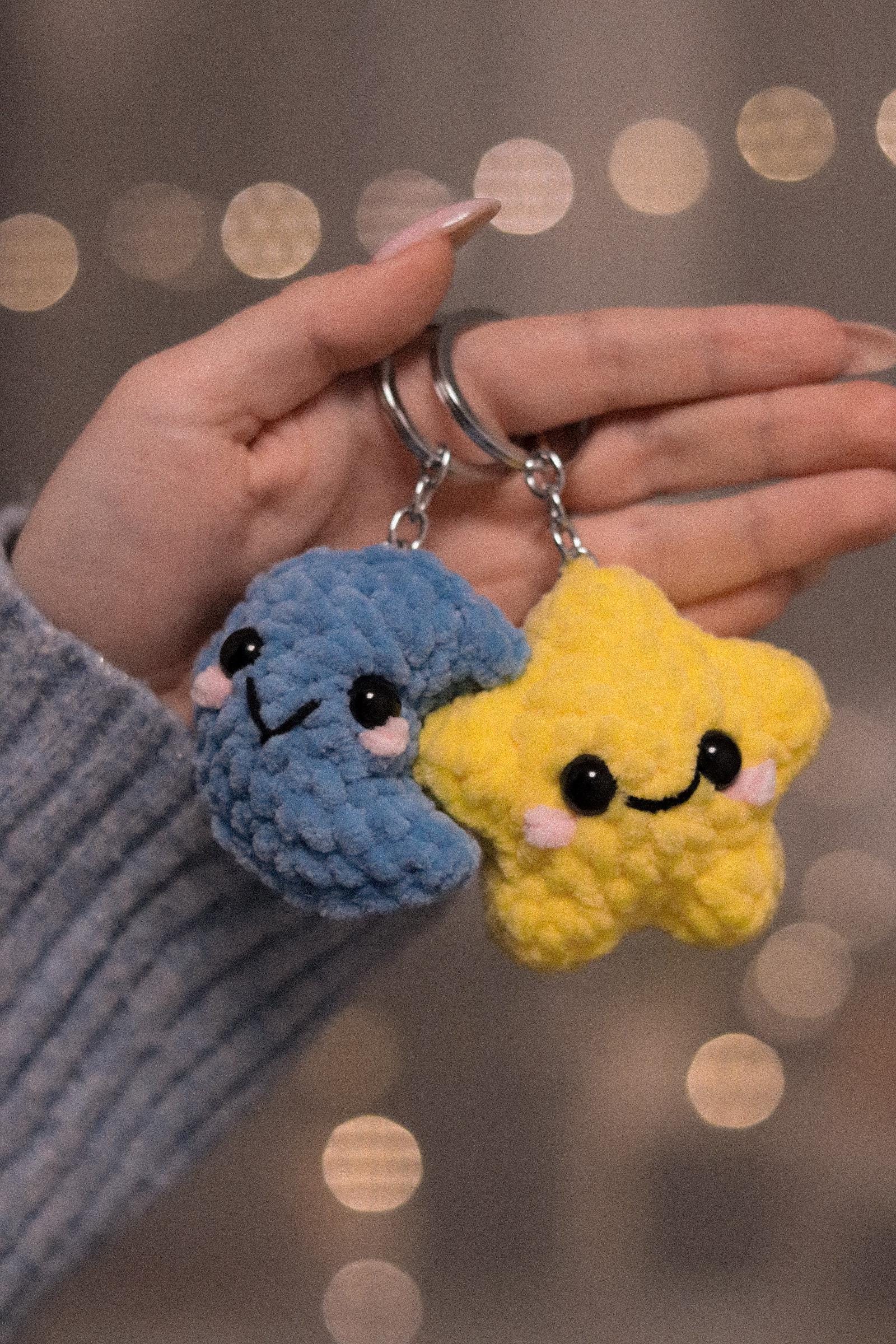 Star and Moon Matching Plush Keychains: Magnetic Kissing Couple