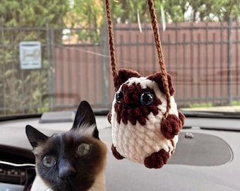 Crochet Cat Car Charm: Custom Stuffed Animal Car Mirror Decor
