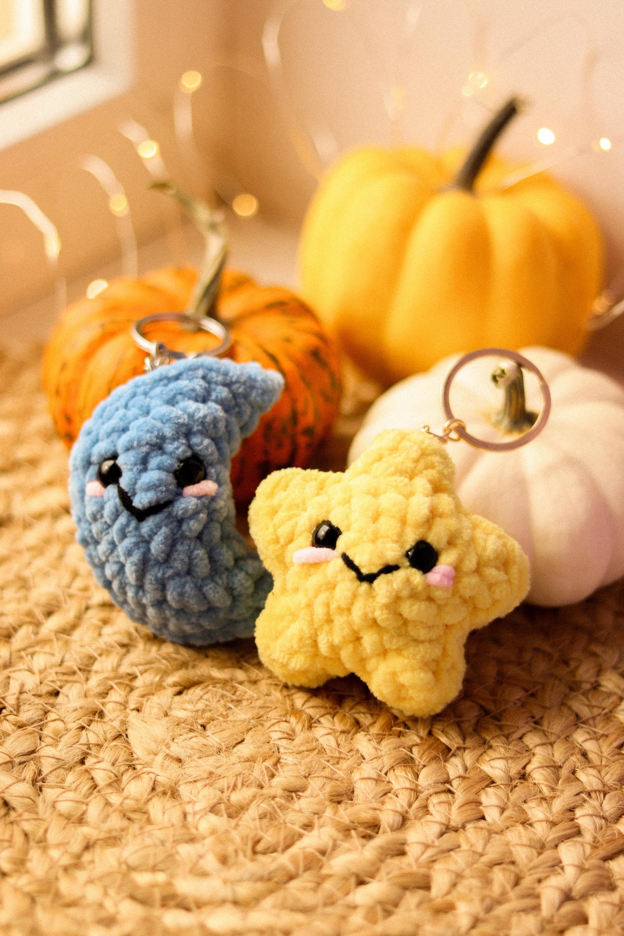 Star and Moon Matching Plush Keychains: Magnetic Kissing Couple