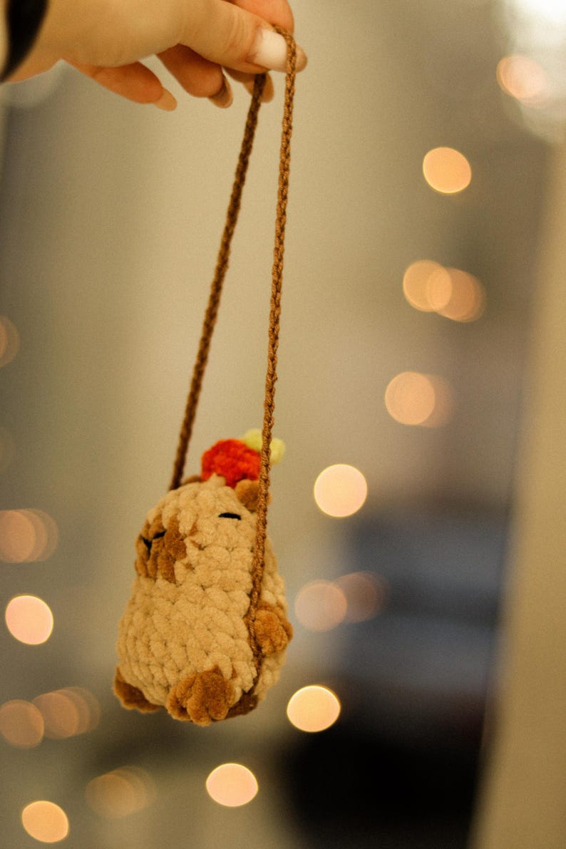 Crochet Pikachu Duck Capybara Car Charm: Swinging Plush Car Mirror Hanger image 4