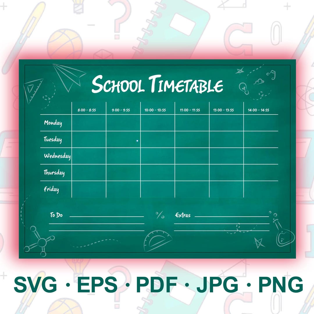 School Timetable Cool Personalized Timetable as PDF SVG EPS to Print ...