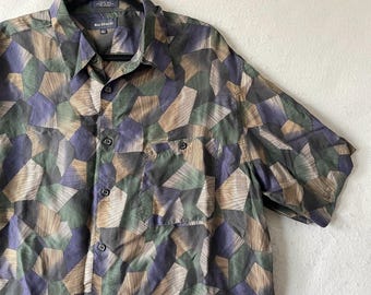 Vintage 90s Mens Silk Shirt XL Marc Edwards Geometric Button Down