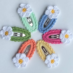 Baby Hair Clips, Baby Barrettes, Crochet, Knitted Hair Clips, Girls Snap Clips, Toddler Hair Clips, Flower, Hair Accessories