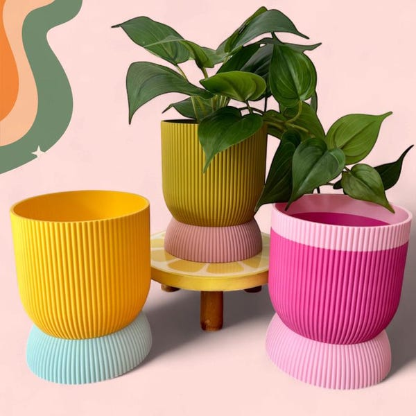Two-Tone 3D Printed Planter: Modern Indoor Pot with Drip Tray