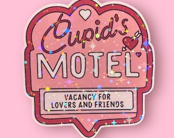 Pegatina holográfica del Motel Cupido