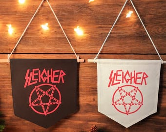 Banner navideño de trineo: decoración navideña de metal con pentagrama de bastón de caramelo: decoración navideña inspirada en el rock