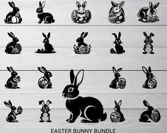 Easter Bunny SVG Bundle - 23 Cute Rabbit Designs for laser engraving, sublimation Easter Crafts