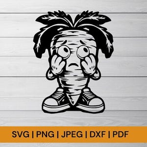 Descarga digital de dibujos animados de zanahorias asustadizas para proyectos de bricolaje y decoración del hogar.