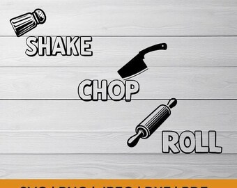 Deska do krojenia SVG: Projekt kuchni Shake Chop Roll (pobranie cyfrowe)