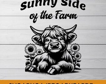 Girasole Highland Cow SVG: incisione laser stravagante (download digitale)