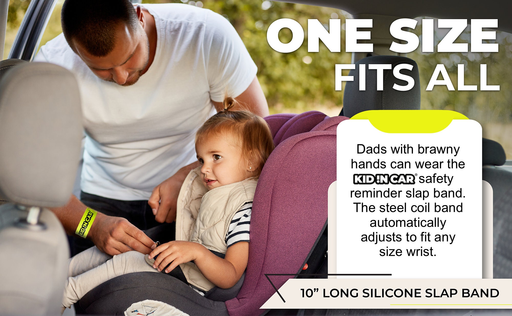 Kid !N Car - Car Seat Safety Reminder Slap Band, image size:2000x1237