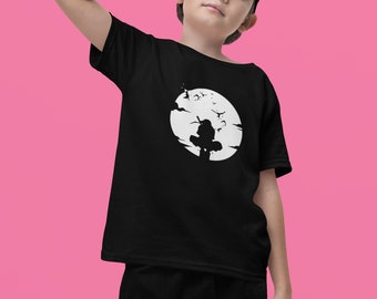 Zwart T-shirt met anime Naruto-print voor kinderen, maten beginnen bij kinderen van 7 tot 13 jaar oud. Basic zwart t-shirt voor kinderen, cadeau voor jongen, anime-liefhebber, Naruto.
