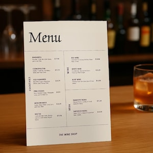 Plantilla moderna de menú de precios: diseño editable en Canva para restaurantes, bares o cafeterías / Menú estético imprimible
