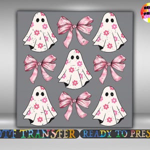 Cute Pink Floral Ghosts & Bows DTF Transfer, Girly Halloween Design for Shirts Iron On Ready To Press, Spooky Heat Transfer, DTF Gang Sheet