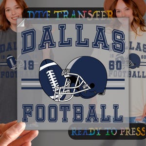 Dallas Football DTF Transfer, Sunday Football Mom Iron On Ready To Press, Vintage Navy Helmet Football Heat Transfer, 2-15 inch image 1