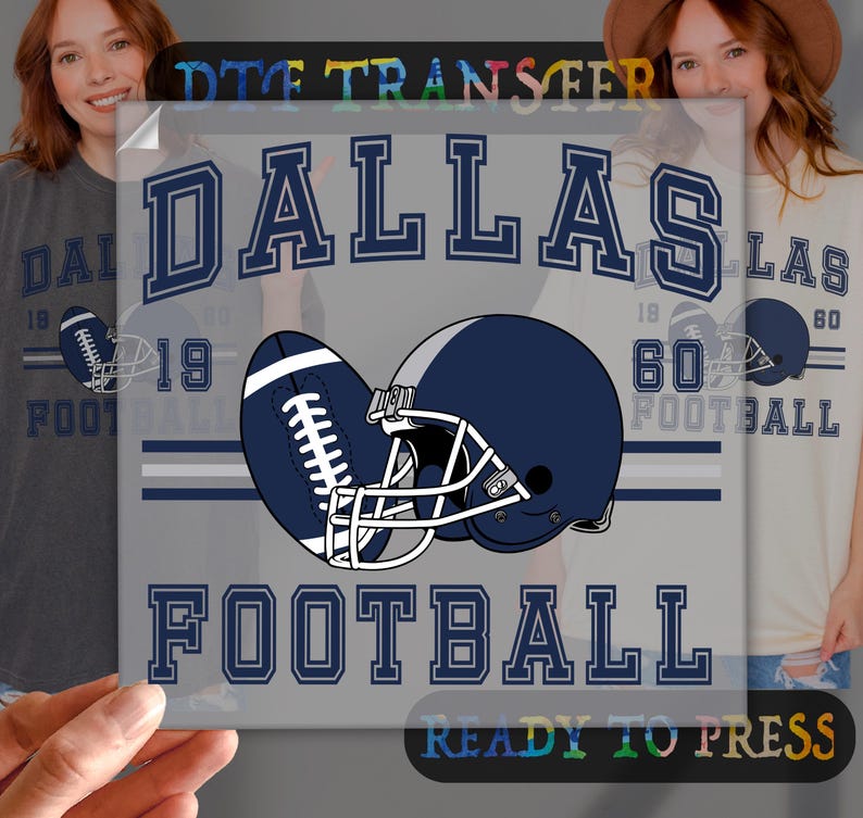 Dallas Football DTF Transfer, Sunday Football Mom Iron On Ready To Press, Vintage Navy Helmet Football Heat Transfer, 2-15 inch image 1