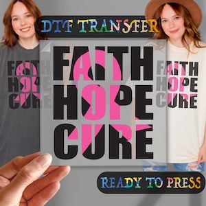 Faith Hope Cure Breast Cancer Awareness Dtf Transfers, Ready To Press, Heat Transfer, DTF Gang Sheet, Pink Ribbons, In October We Wear Pink