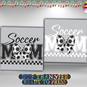 Soccer Mom Bow DTF Transfer, Checkered Soccer Design Iron On Ready To Press, Team Spirit Shirt Heat Transfer, 2-15 inch
