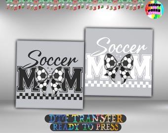 Soccer Mom Bow DTF Transfer, Checkered Soccer Design Iron On Ready To Press, Team Spirit Shirt Heat Transfer, 2-15 inch