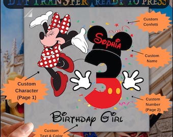 Custom Disney Birthday Dtf Transfer, Birthday Boy-Girl Matching Family Ready To Press, Heat Transfer, Personalized Mickey Mouse Birthday DTF