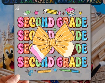 Retro Second Grade Coquette Dtf Transfer, 2nd Grade Teacher Ready To Press, First Day Of School, Back To School Dtf, Heat Print, Gang Sheet