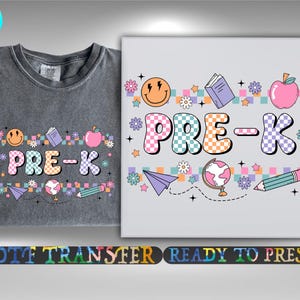 Coquette Pre-K Dtf Transfer, Checkered Pre-K Ready To Press, Heat Transfer, DTF Gang Sheet, Teacher First Day Ff School, Preppy 1st School