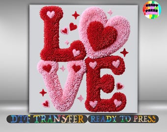 LOVE DTF Transfer, Chenille Heart Valentine Design Iron On Ready To Press, Cute Valentine Shirt Heat Transfer, 2-15 inch
