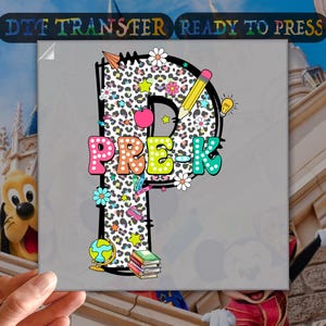 P pour transfert dtf préscolaire, prêt à presser rétro mignon préscolaire, transfert à chaud, feuille de gang, premier jour d&#39;école maternelle, premier jour de prématernelle, équipe préscolaire