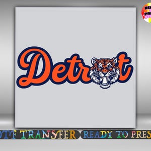 Detroit Baseball DTF Transfer, Vintage Orange and Navy Script Iron On Ready To Press, Tiger Mascot Design Heat Transfer, 2-15 inch