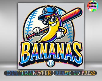 Bananas Baseball DTF Transfer, Banana Baseball Team Shirt Design Ready To Press, Funny Cartoon Sports Print Heat Transfer, DTF Gang Sheet