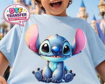 Stitch DTF Transfer, Cute Blue Alien Iron On Ready To Press, Lilo and Stitch Design Heat Transfer, 2-15 inch