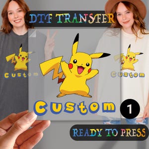 Personnages de dessins animés « CUSTOM NAME » Pika-CHU transfert Dtf, prêt à presser, transfert à chaud, feuille Dtf Gang, chemise personnelle, chemise familiale assortie