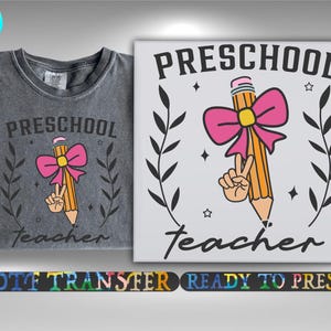 Preschool Teacher Dtf Transfer, Pencil And Bow Teacher Ready To Press, Heat Transfer, DTF Gang Sheet, Elementary School, Teacher Social Club