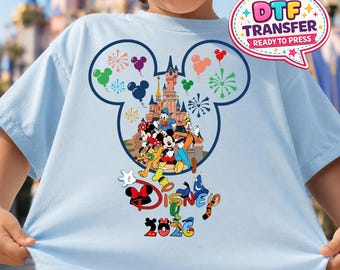 Disney 2026 DTF Transfer, Mickey and Friends Family Vacation Iron On Ready To Press, Disneyland Castle Design Heat Transfer, 2-15 inch
