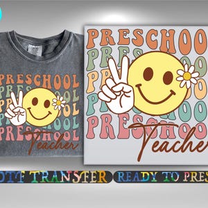 Smile Face Preschool Teacher Dtf Transfer, Happy Teacher Ready To Press, Heat Transfer, Gang Sheet, Teacher Appreciation, Preschool Vibes