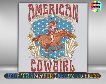 American Cowgirl DTF Transfer, Vintage Western Cowgirl Design Iron On Ready To Press, Western Cowgirl Shirts Heat Transfer, 2-15 inch