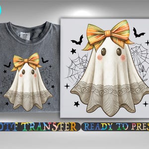 Vintage Cute Ghost Girl DTF Transfer, Ghost Bow Shirt Iron On Ready To Press, Halloween Bow Ghost Shirt Print Heat Transfer, DTF Gang Sheet