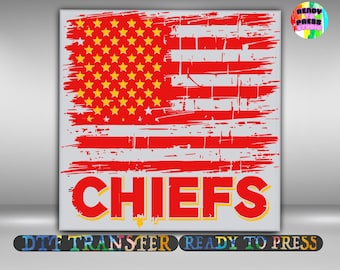 Kansas City Chiefs DTF Transfer, Distressed USA Flag Iron On Ready To Press, Tailgate Football Sports fans Print Heat Transfer, Gang Sheet