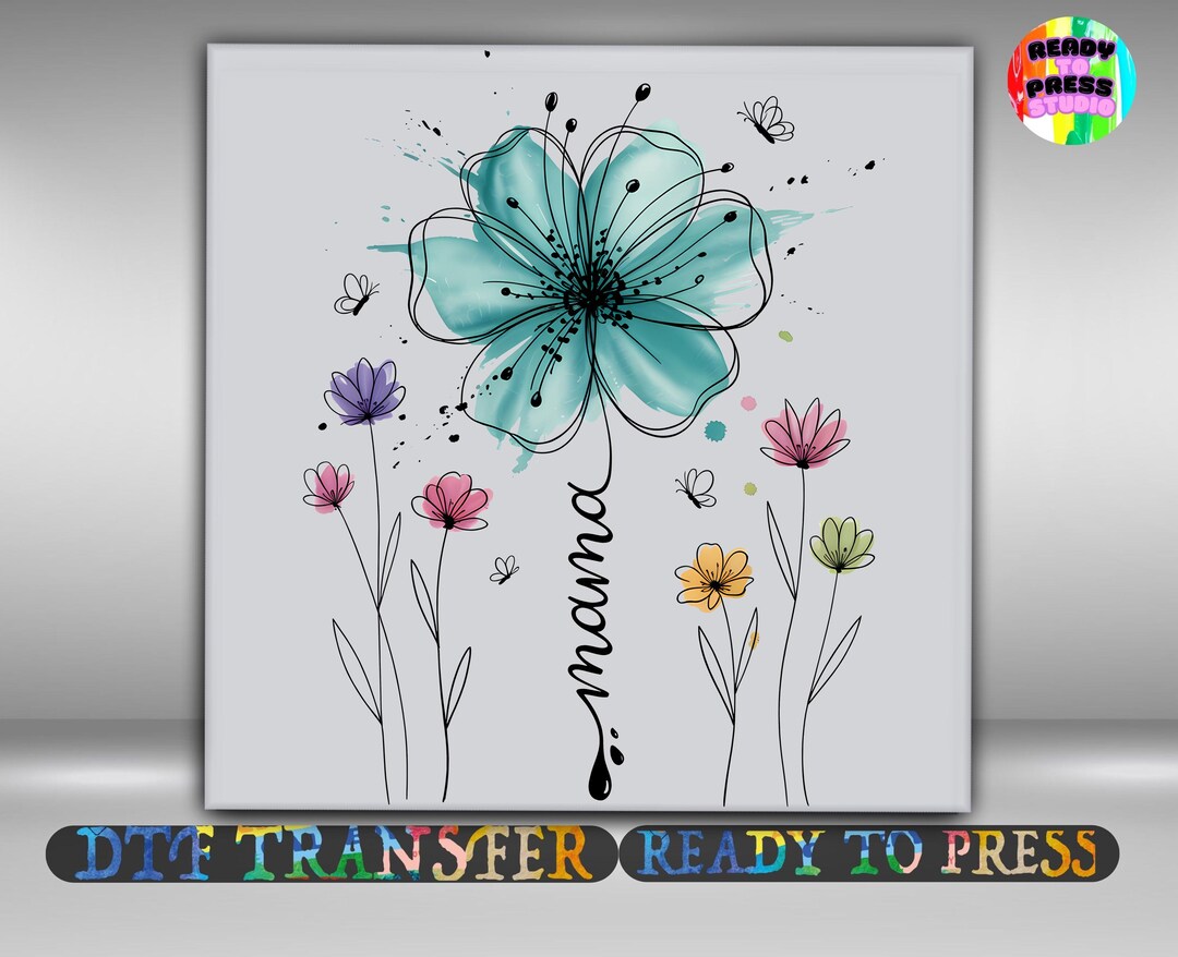 Mama Floral DTF Transfer, Watercolor Flower Iron on Ready to Press ...