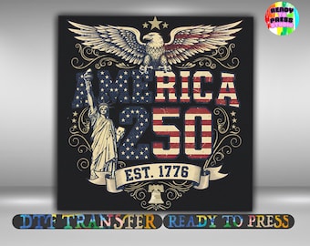 America 250 DTF Transfer, Est 1776 Patriotic Eagle Print Iron On Ready To Press, USA 250th Anniversary Shirt Design Heat Transfer, 2-15 inch
