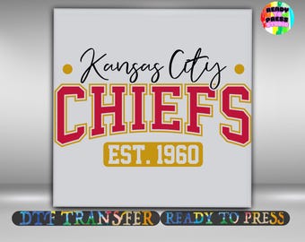 Kansas City Chiefs DTF Transfer, Vintage EST. 1960 Football Design Iron On Ready To Press, Red Gold Football Print Heat Transfer, Gang Sheet