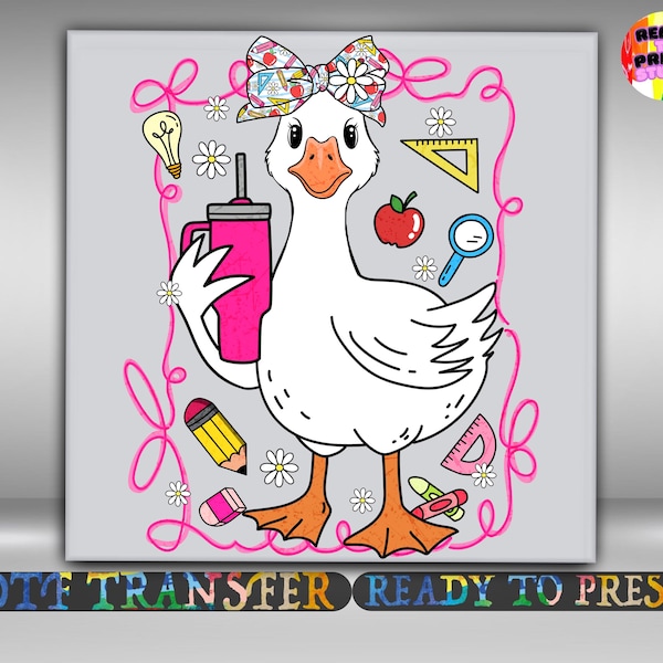 Teacher Goose DTF Transfer, Coquette Silly Goose Teacher Design Iron On Ready To Press, Back to School Shirts Heat Transfer, 2-15 inch