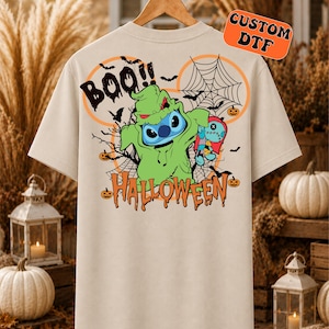 Oogie Boogie Stitch DTF Transfer, Disney Halloween Iron On Ready To Press, Cute Stitch Halloween Design Heat Transfer, 2-15 inch